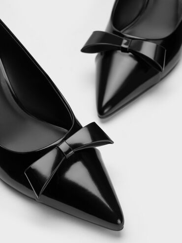 Leather Pointed-Toe Heels, Black Box, hi-res