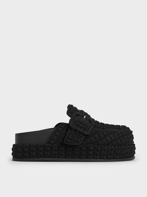 Loren Textured Flatform Mules, Black Textured, hi-res