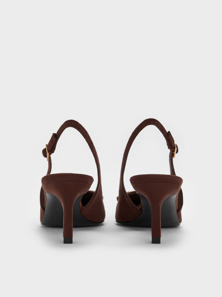 Leslie Faux Suede Metallic-Accent Slingback Pumps, Dark Brown Textured, hi-res