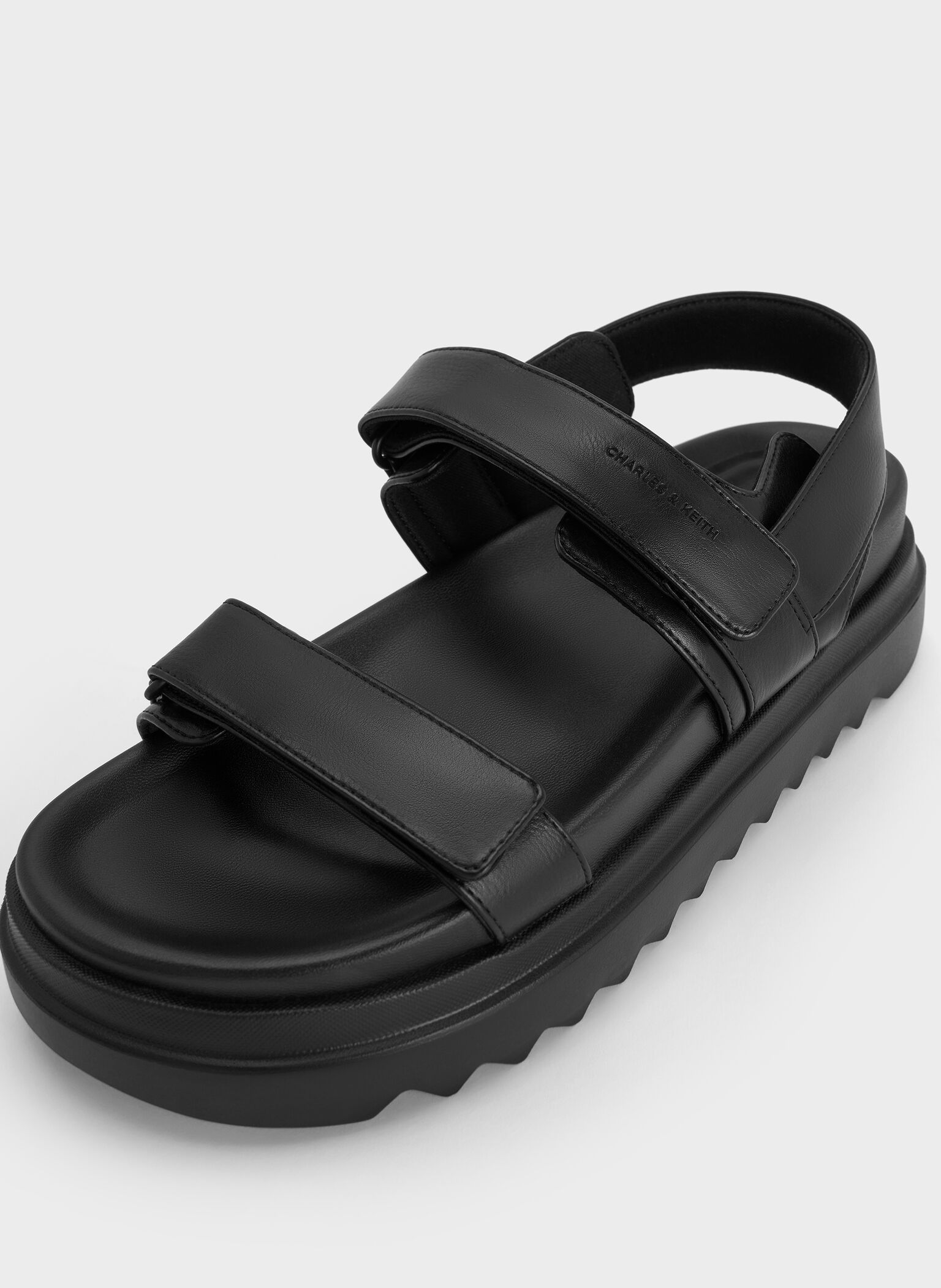 Double-Strap Ridged-Sole Flatform Sandals, Black, hi-res