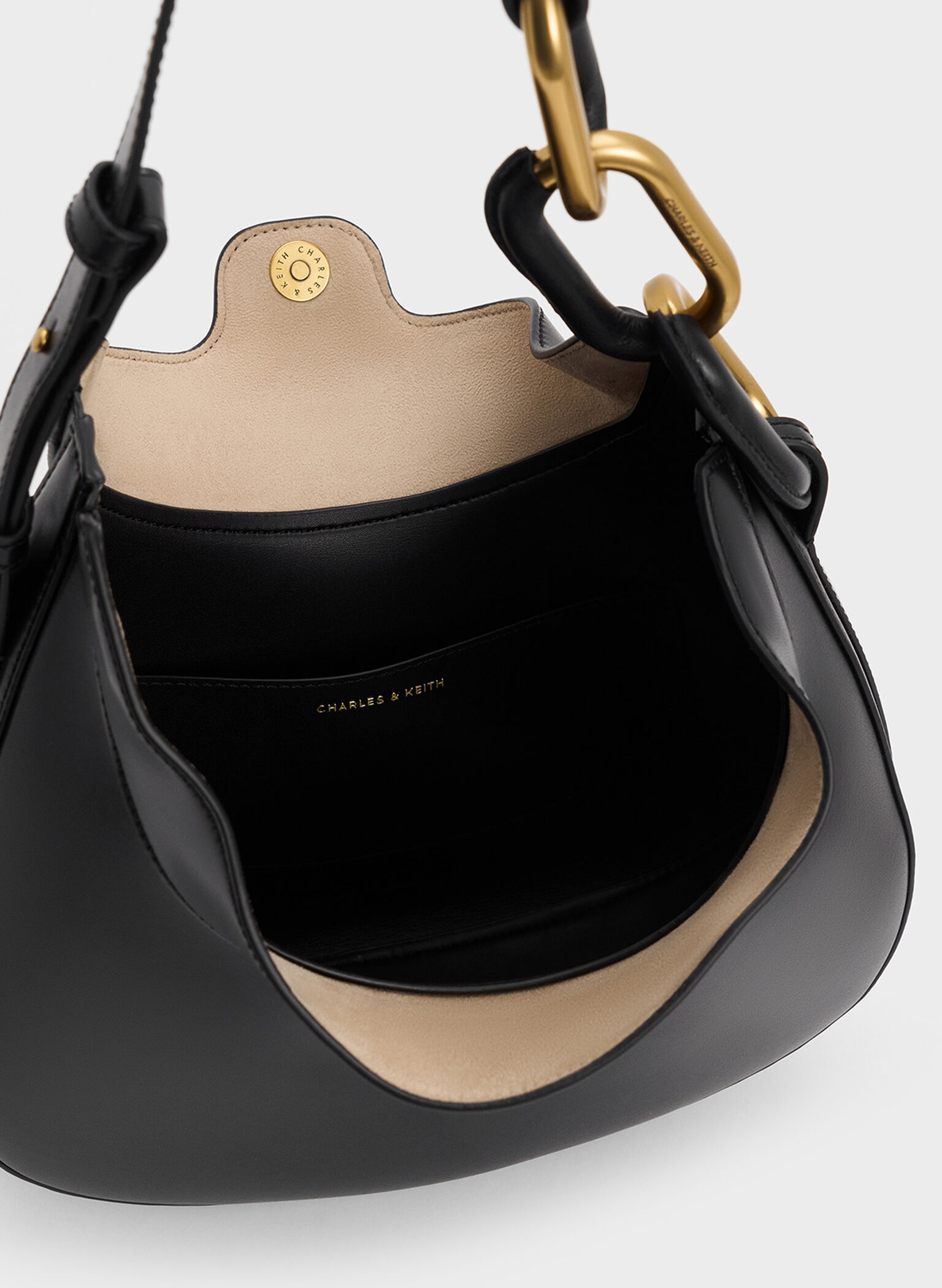 Kora Metallic-Accent Moon Bag, Black, hi-res