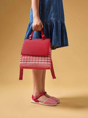 Girls' Ida Knitted Gingham Backpack, Gingham Red, hi-res