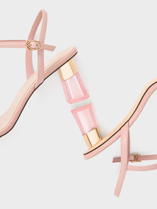 Oleana Clear Trapeze Heel Sandals, Blush, hi-res