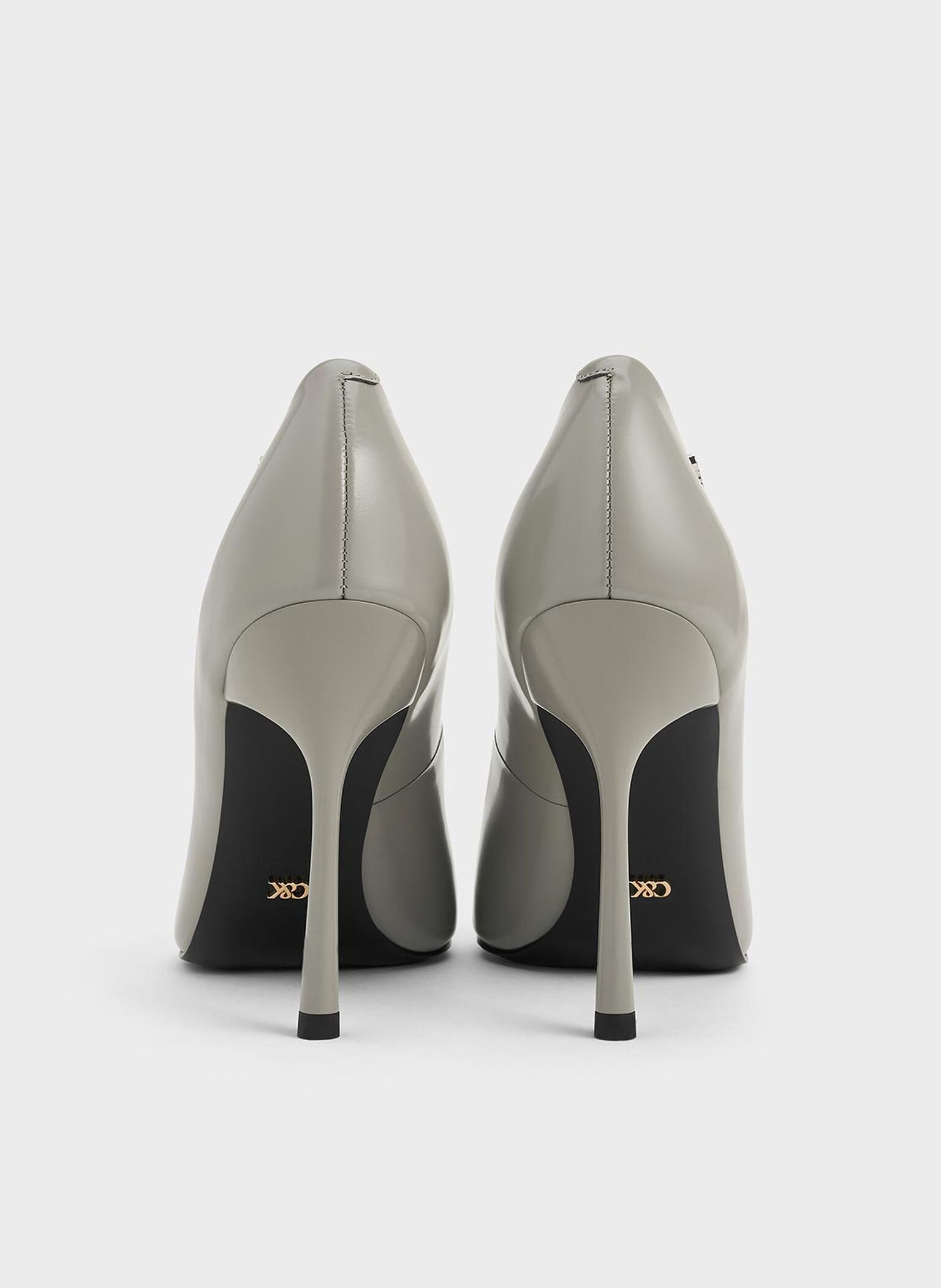 Kyra Leather Pointed-Toe Pumps, Grey, hi-res