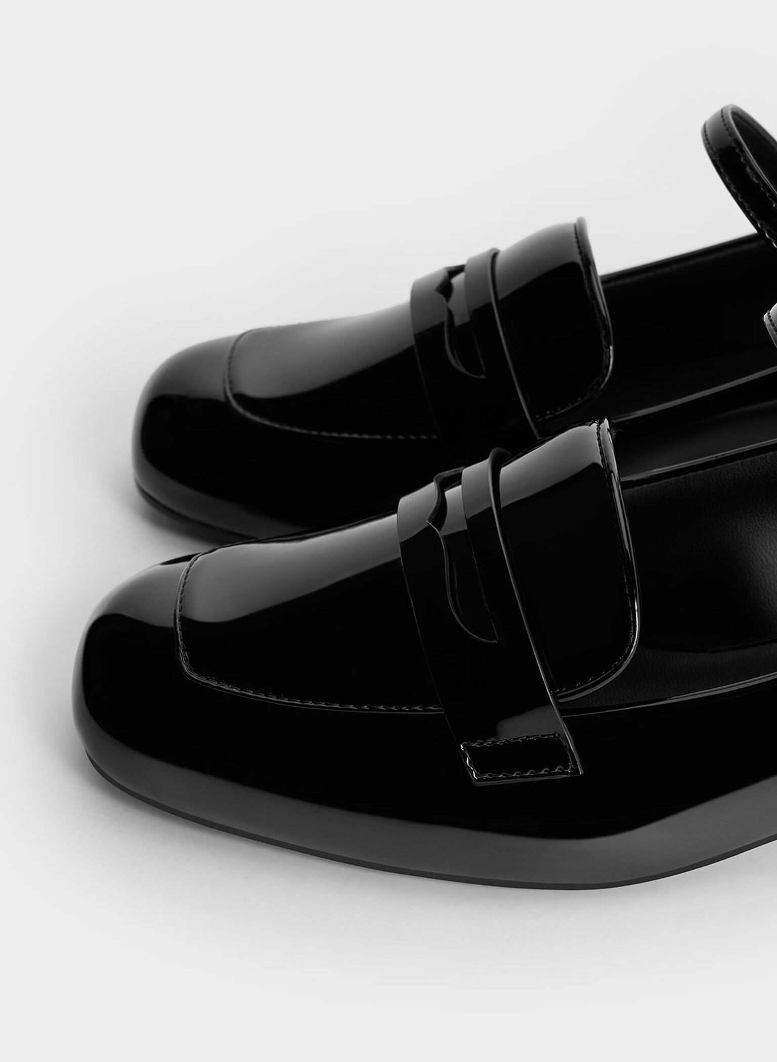 Patent Pearl-Embellished Flower-Buckle Mary Jane Loafers, Black Patent, hi-res