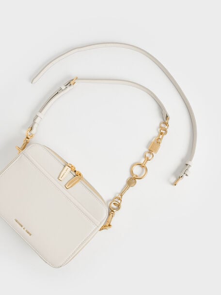 Lock & Key Chain Handle Bag, Cream, hi-res