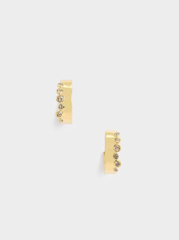 Swarovski® Crystal Studded Hoop Earrings, Gold, hi-res