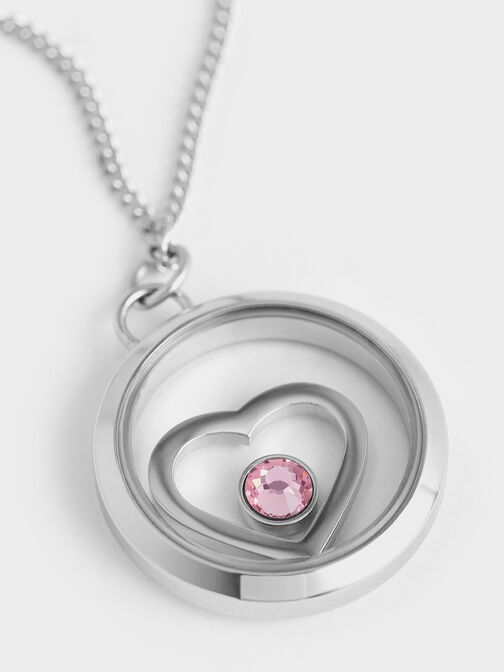 Malorie Crystal Heart Necklace, Silver, hi-res