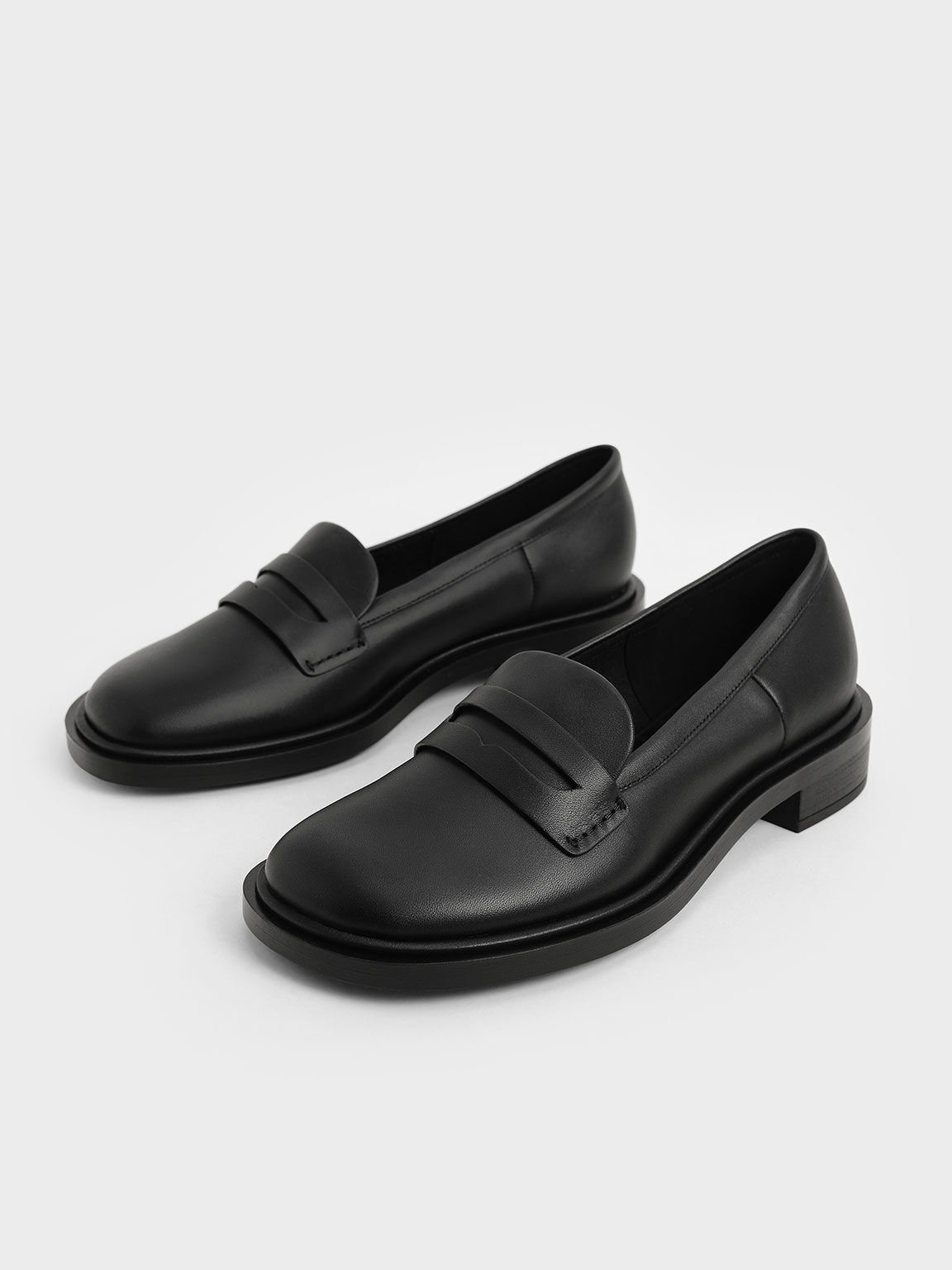 Rumi Leather Penny Loafers, Black, hi-res