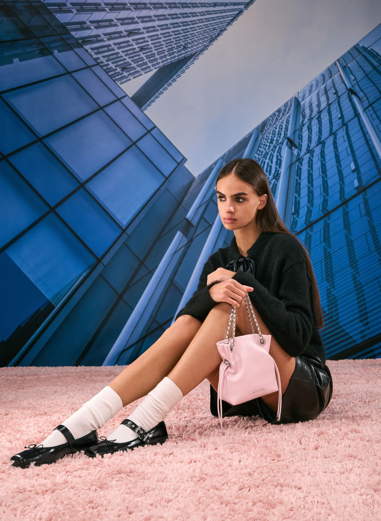 Arya Braided-Strap Double-Handle Crossbody Bag, Cotton Candy Pink, hi-res