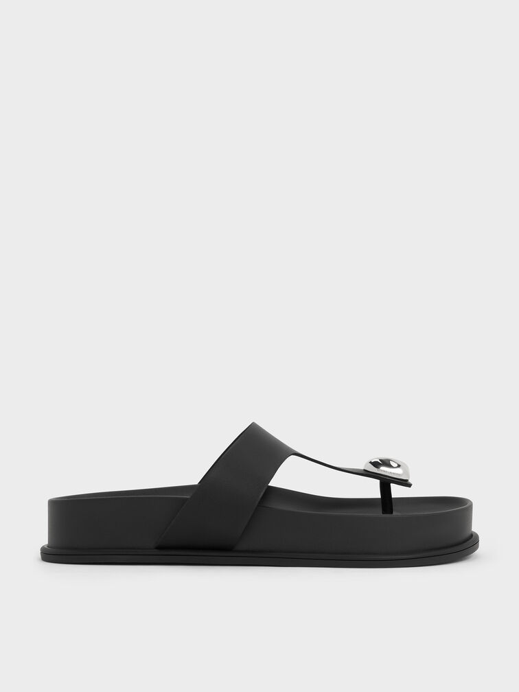 Sculpted-Accent Flatform Thong Sandals, Black, hi-res