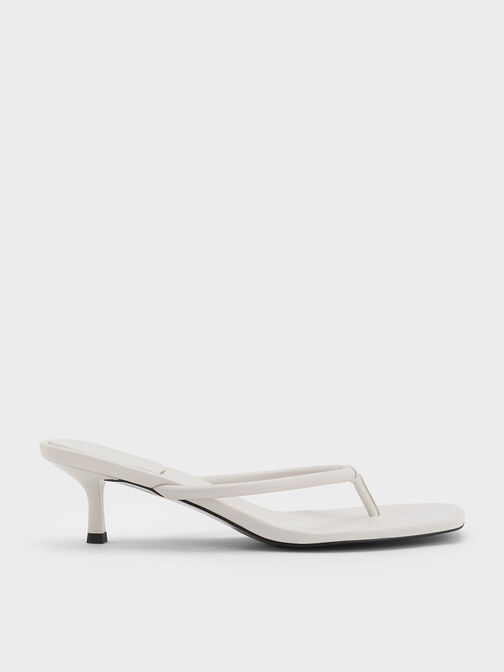 Square-Toe Kitten-Heel Thong Sandals, White, hi-res