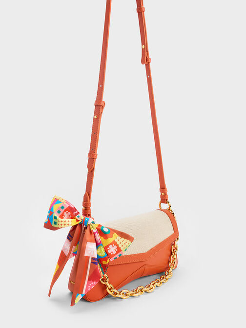 Arley Canvas Chain-Link Trapeze Bag, Orange, hi-res