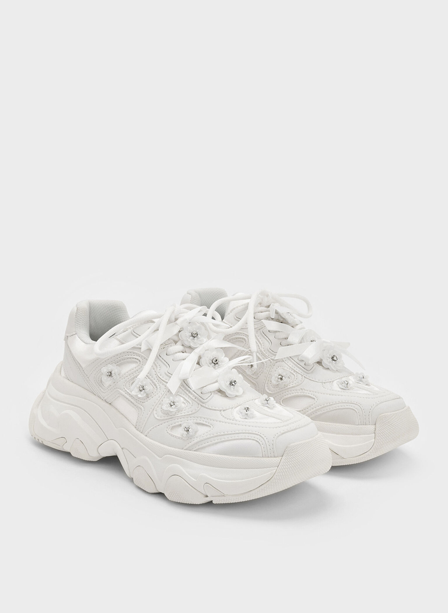 Gaskell Flower-Embellished Chunky Sneakers, White, hi-res