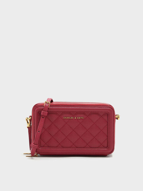 Quilted Boxy Long Wallet, Red, hi-res