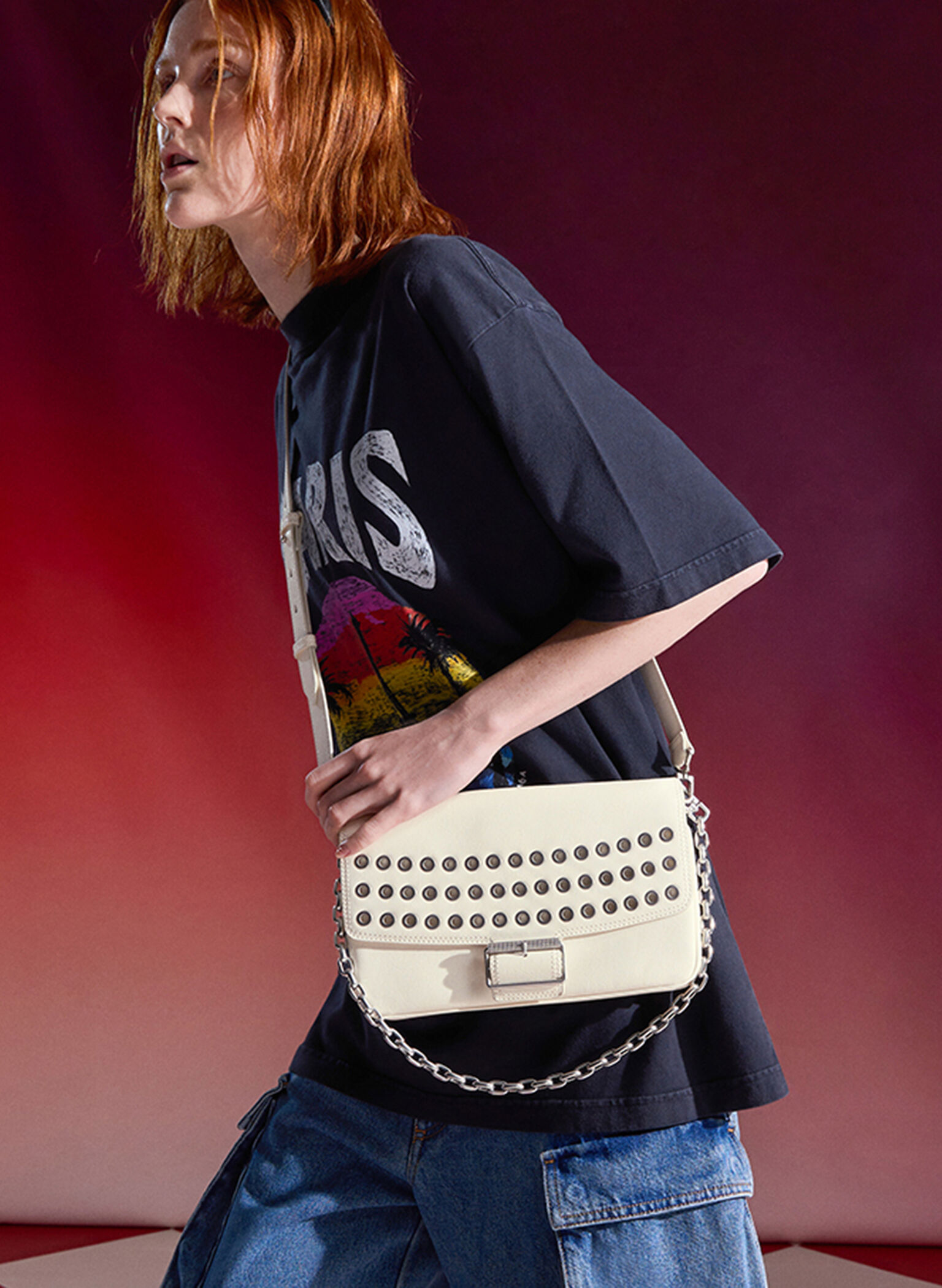 Liv Grommet Chain-Handle Shoulder Bag, Cream, hi-res
