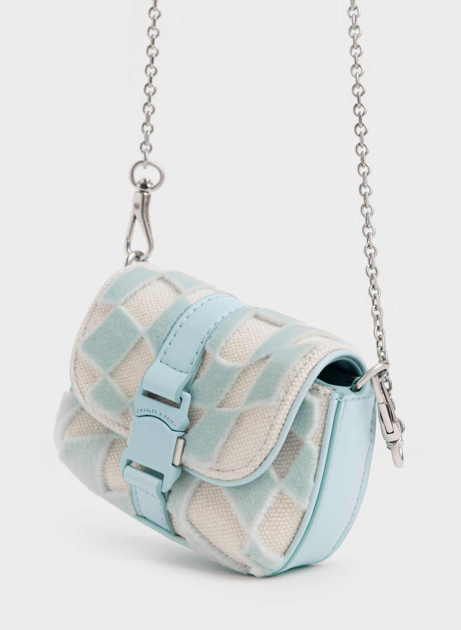 Zetta Belt Buckle Checkered Mini Bag, Light Blue, hi-res