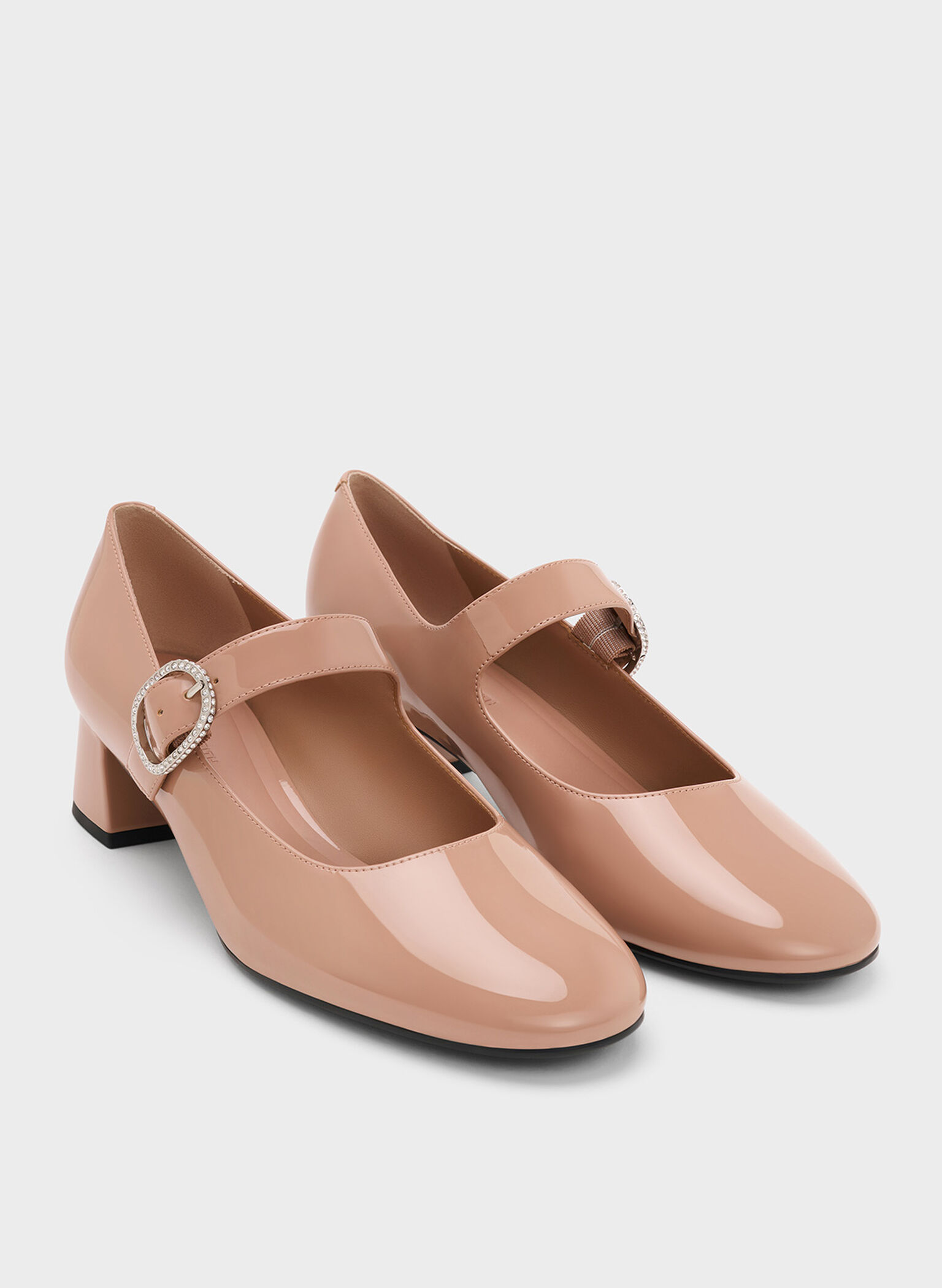 Jannie Patent Crystal-Buckle Mary Jane Pumps, Nude, hi-res