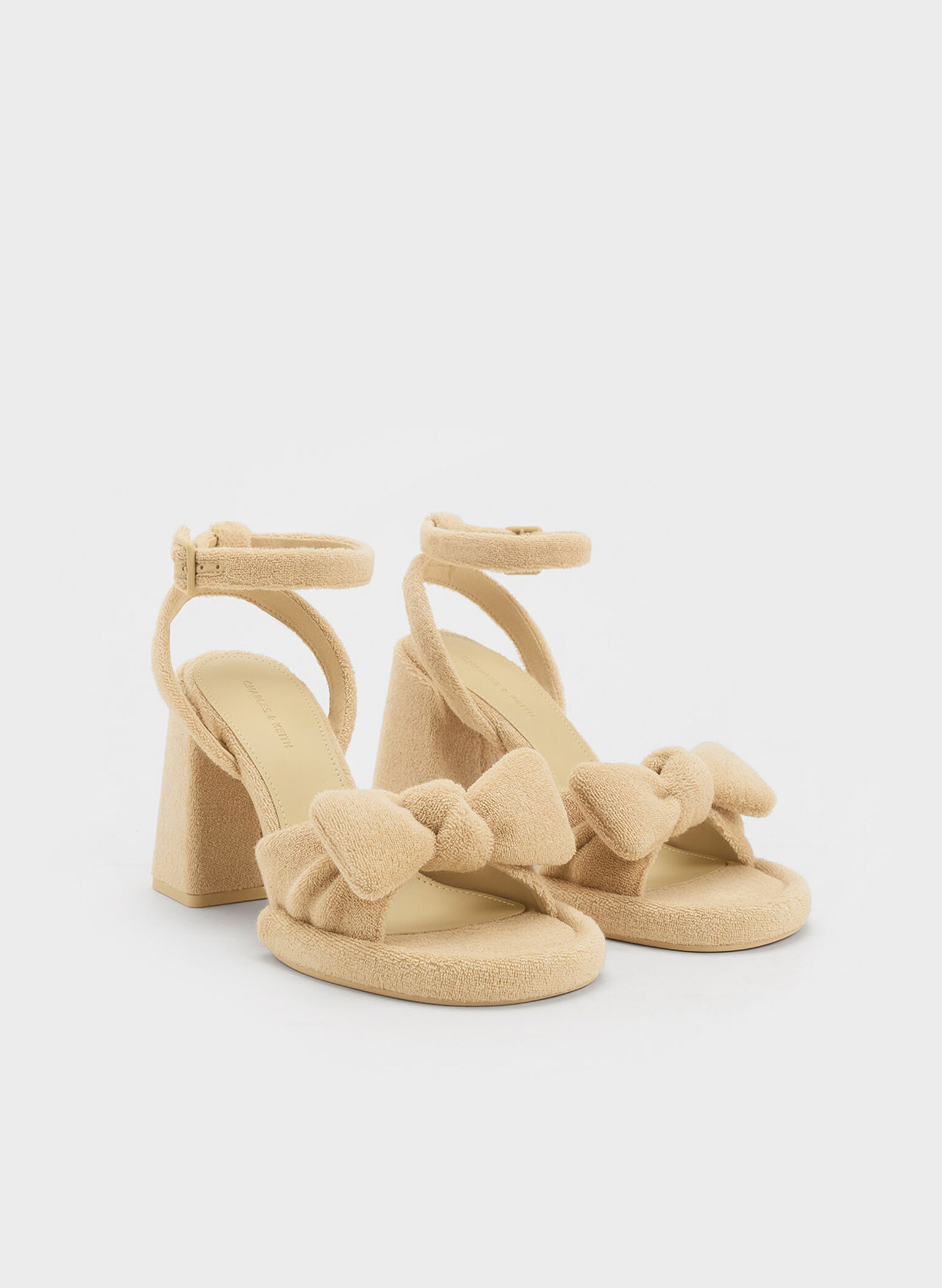 Loey Textured Bow Ankle-Strap Sandals, Beige, hi-res