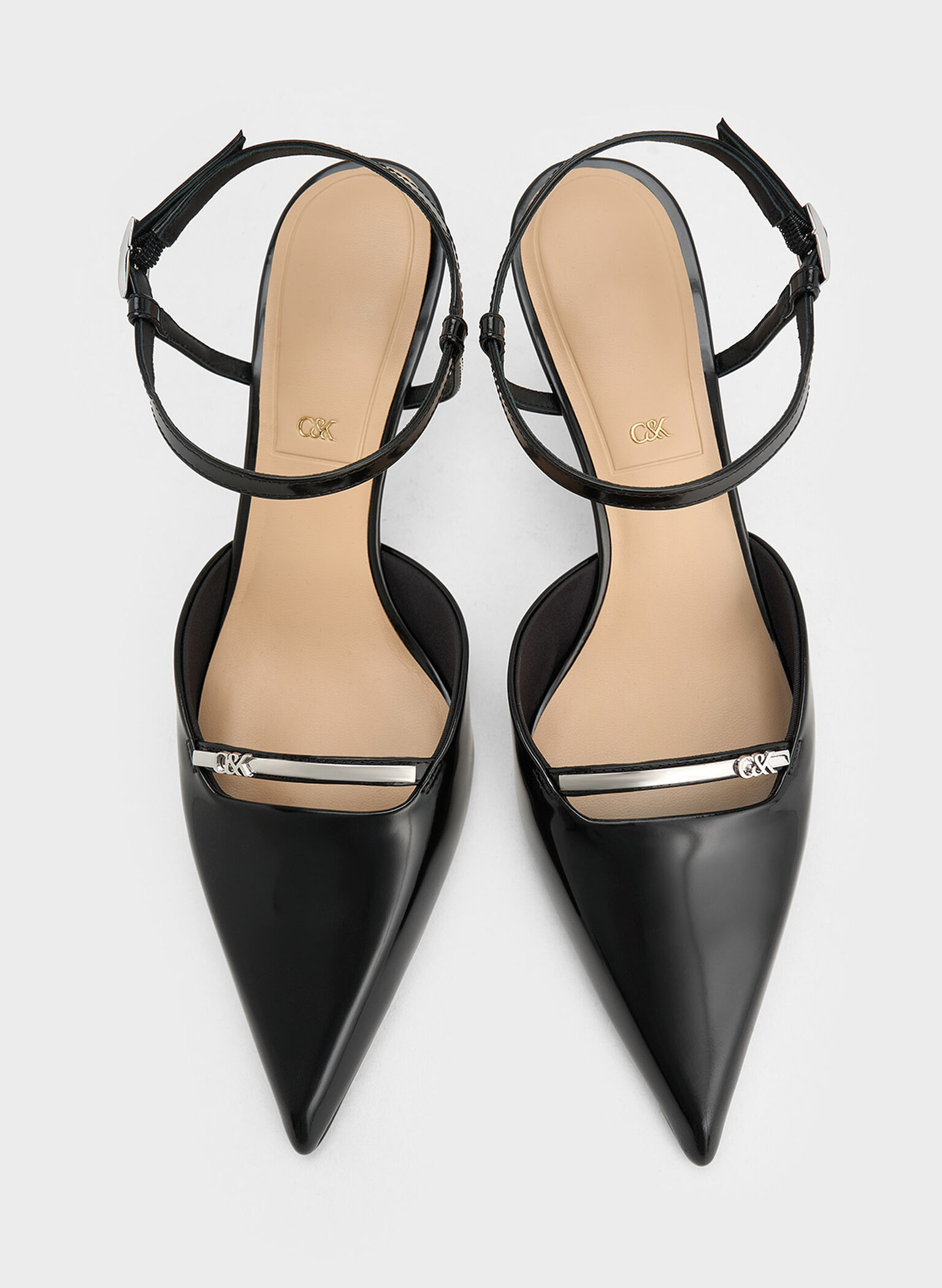 Leather Kitten-Heel Ankle-Strap Pointed-Toe Pumps, Black Box, hi-res