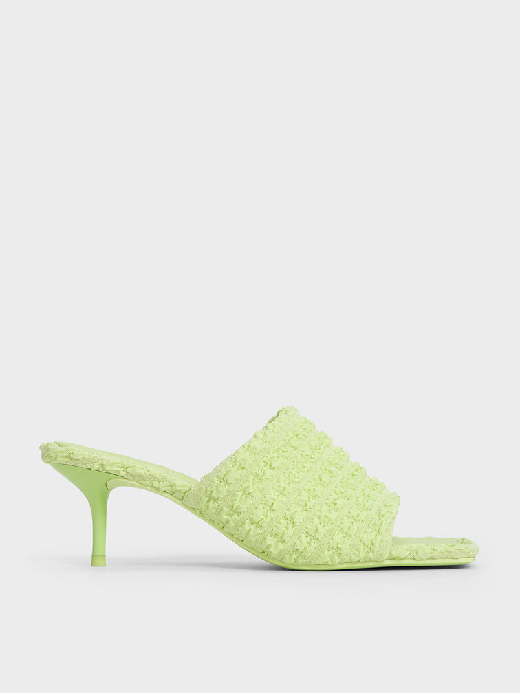Loren Textured Kitten-Heel Mules, Light Green, hi-res