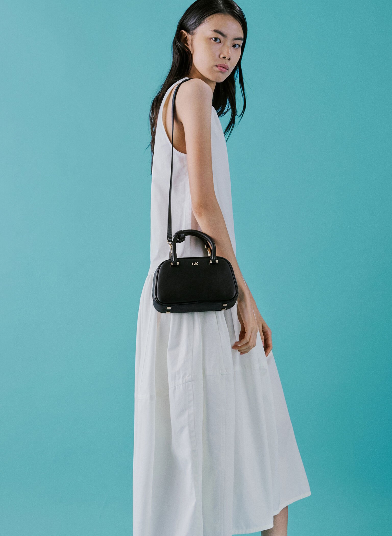 Leather Bowling Bag, Black, hi-res