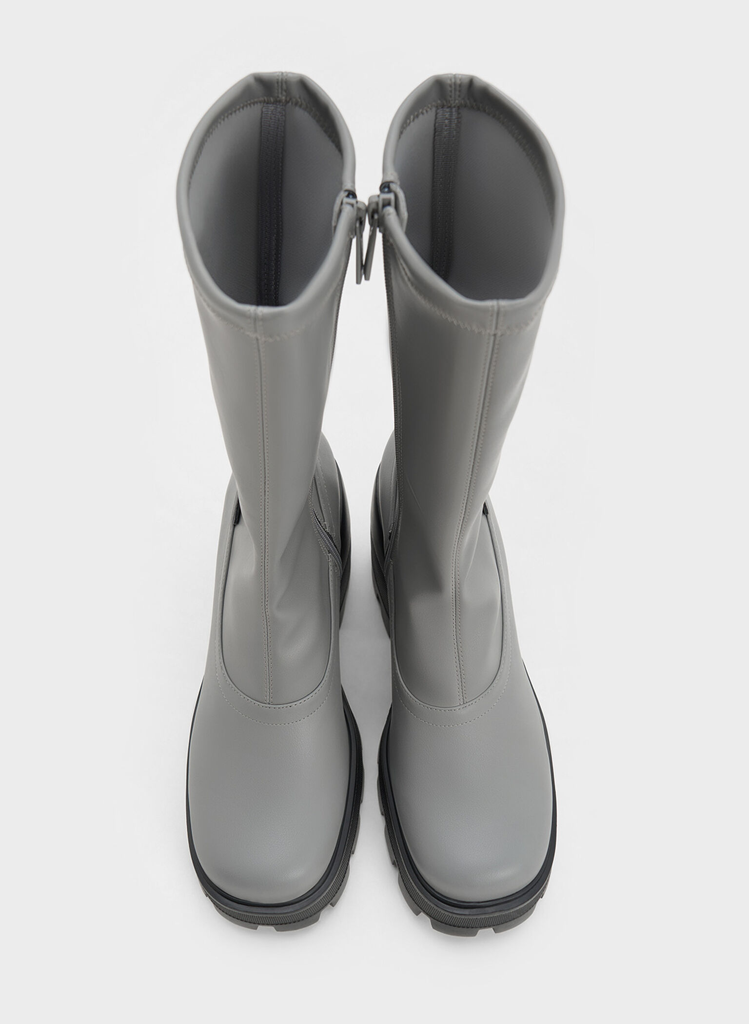 Side-Zip Platform Calf Boots, Grey, hi-res