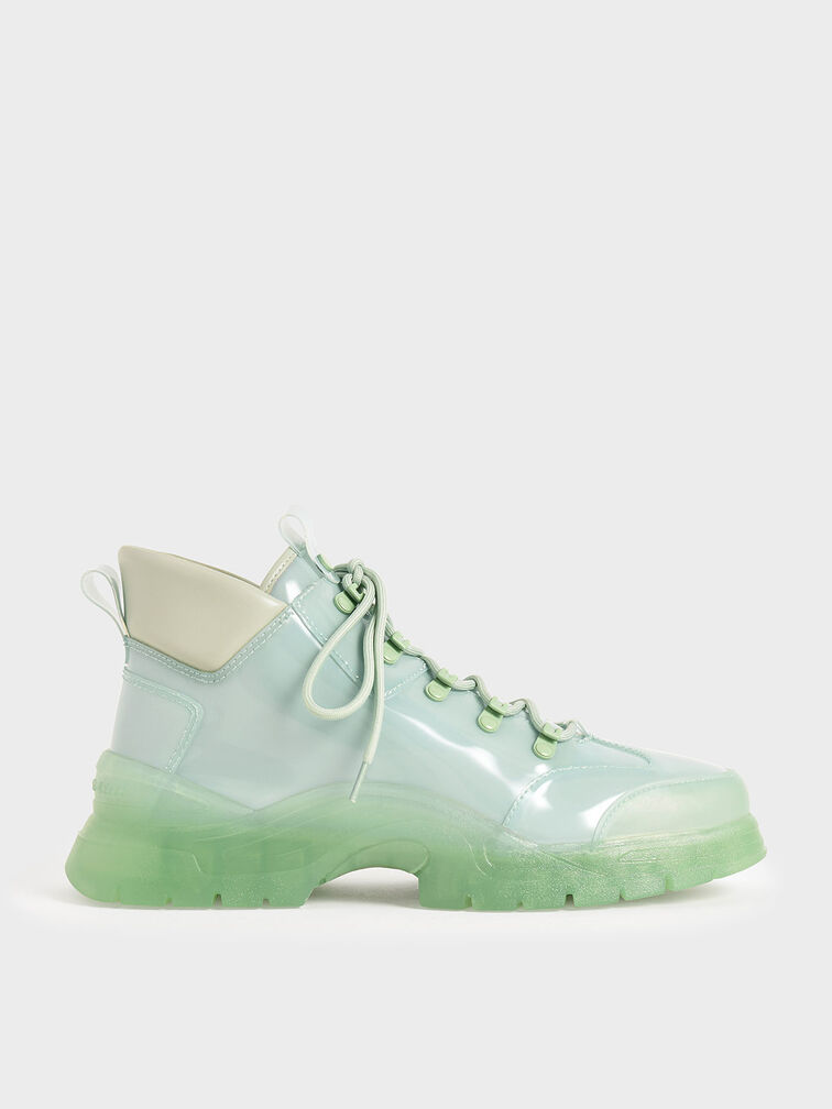 Chunky High Top Trainers, Green, hi-res