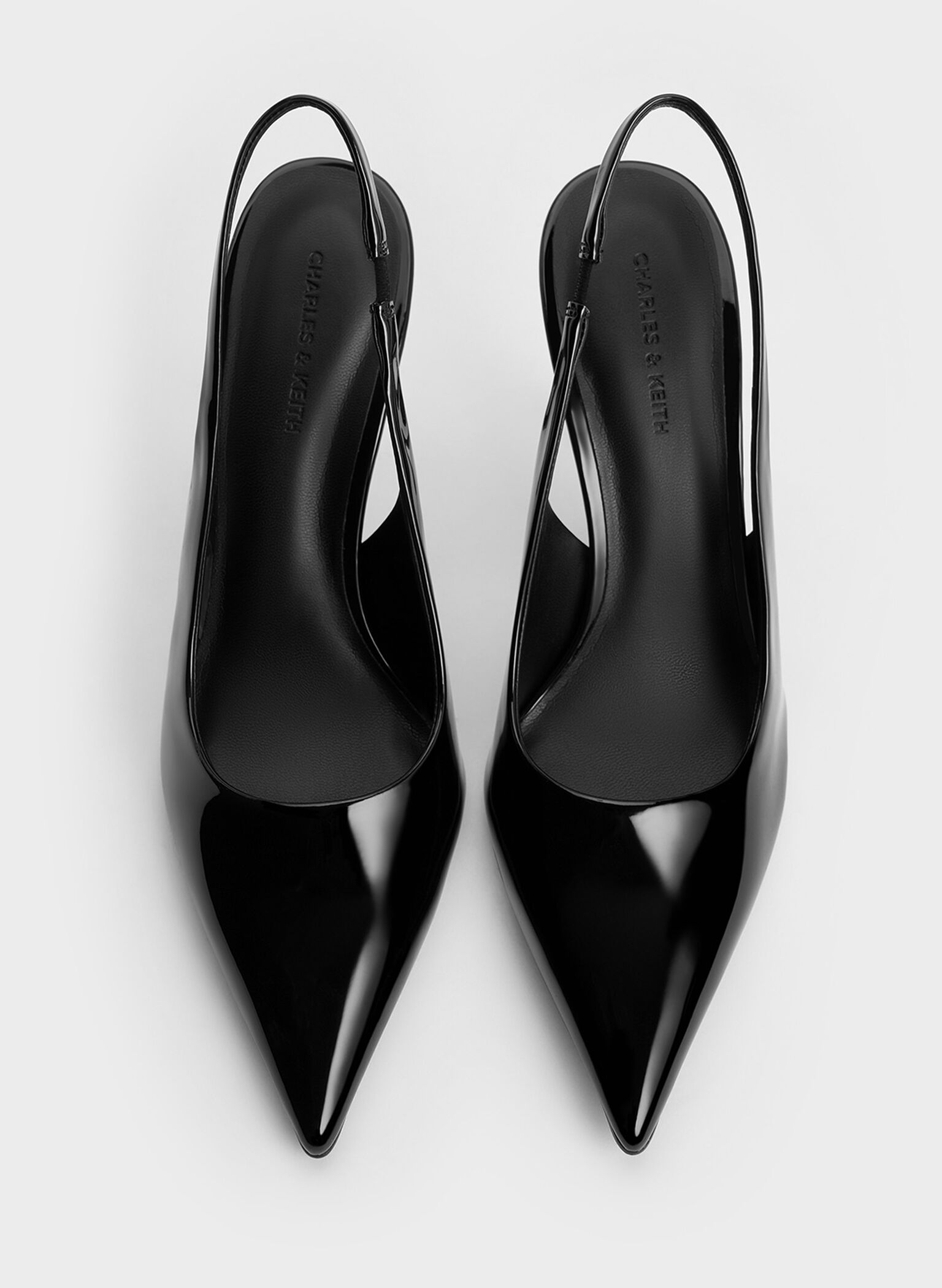 Patent Pointed-Toe Slingback Pumps, Black Patent, hi-res