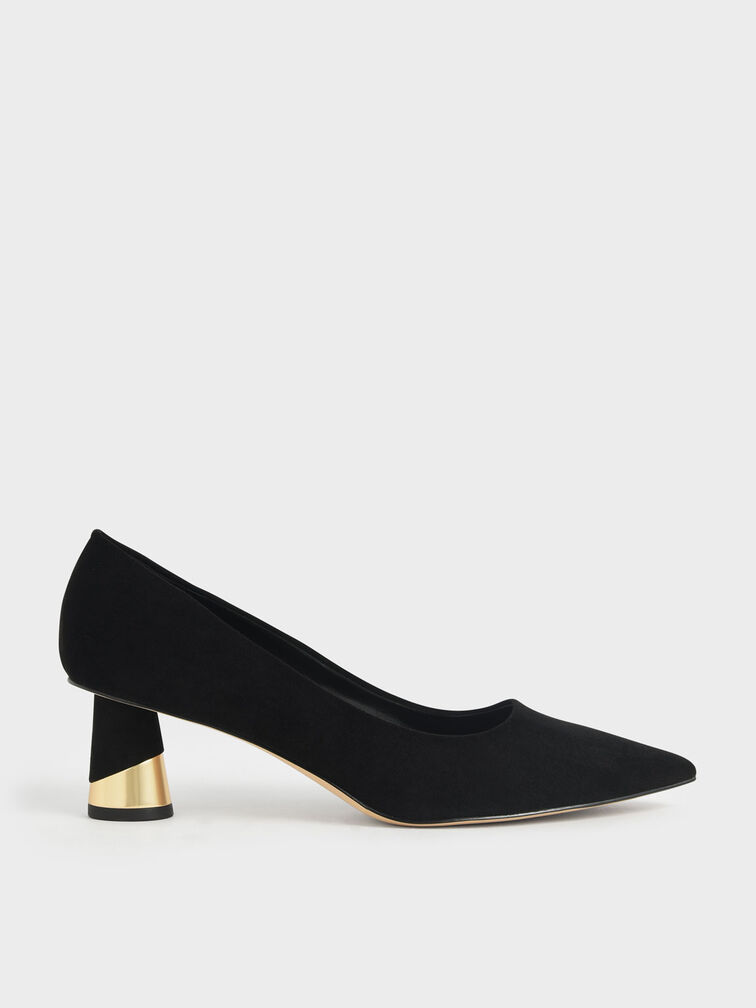 Cammie Metallic Sculptural Heel Textured Pumps, Black Textured, hi-res