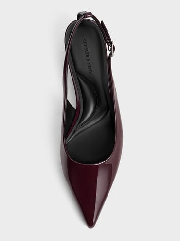 Patent Cut-Out Pointed-Toe Slingback Flats, Burgundy, hi-res