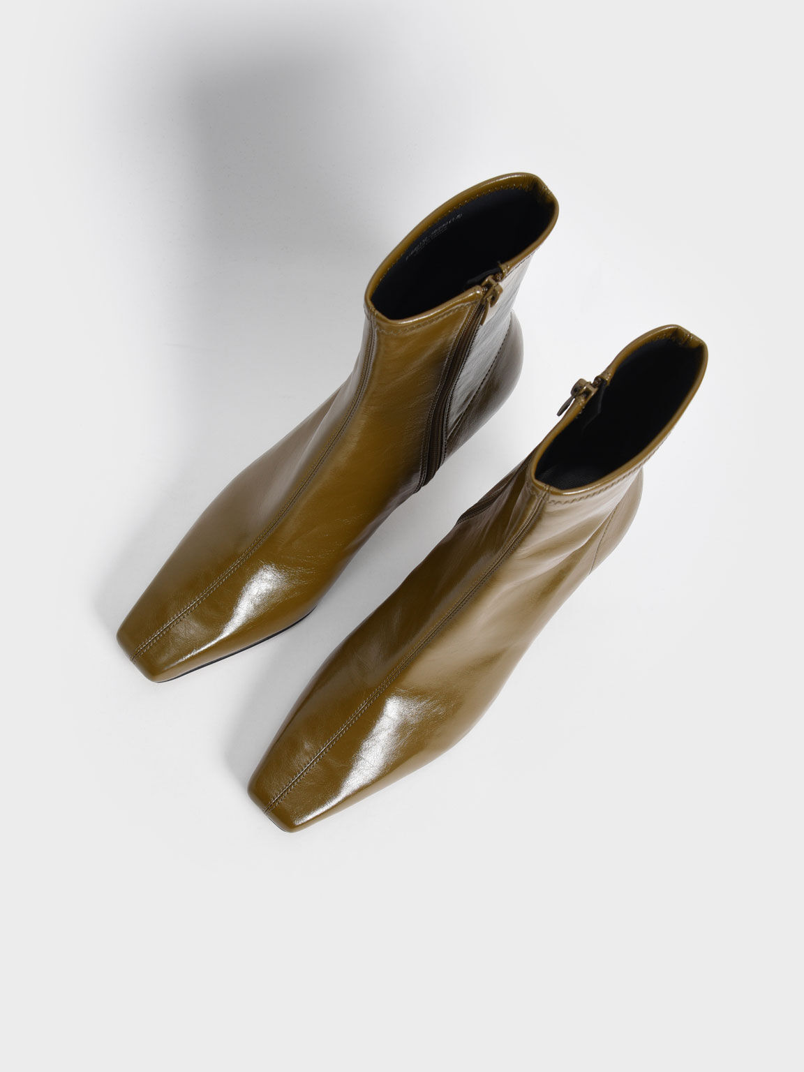 Sculptural Heel Ankle Boots, Olive, hi-res