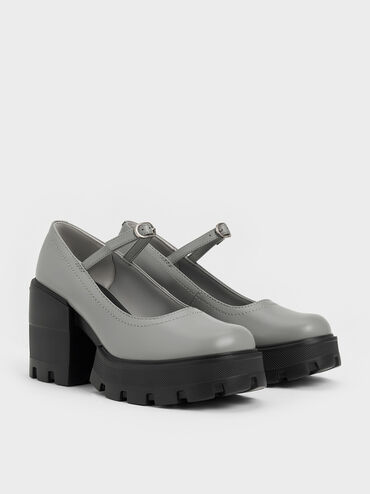 Buckled Platform Mary Janes, Grey, hi-res