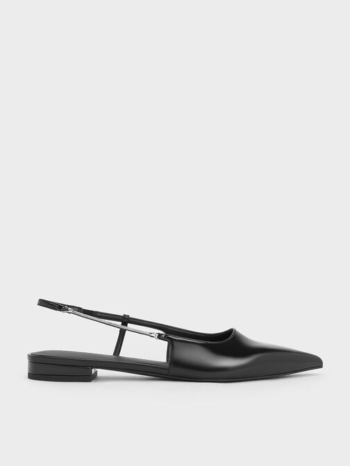 Chain-Strap Pointed-Toe Slingback Flats, Black Box, hi-res