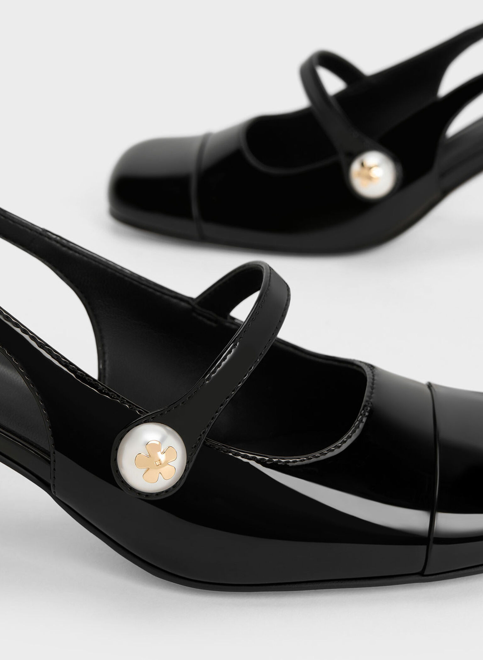 Aeryn Patent Pearl-Embellished Slingback Pumps, Black Patent, hi-res