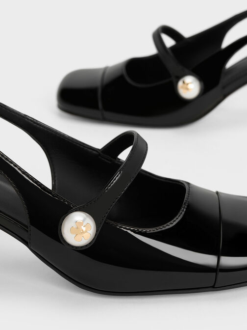 Aeryn Patent Pearl-Embellished Slingback Pumps, Black Patent, hi-res