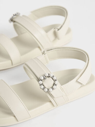 Girls' Bead-Embellished Back-Strap Sandals, Chalk, hi-res