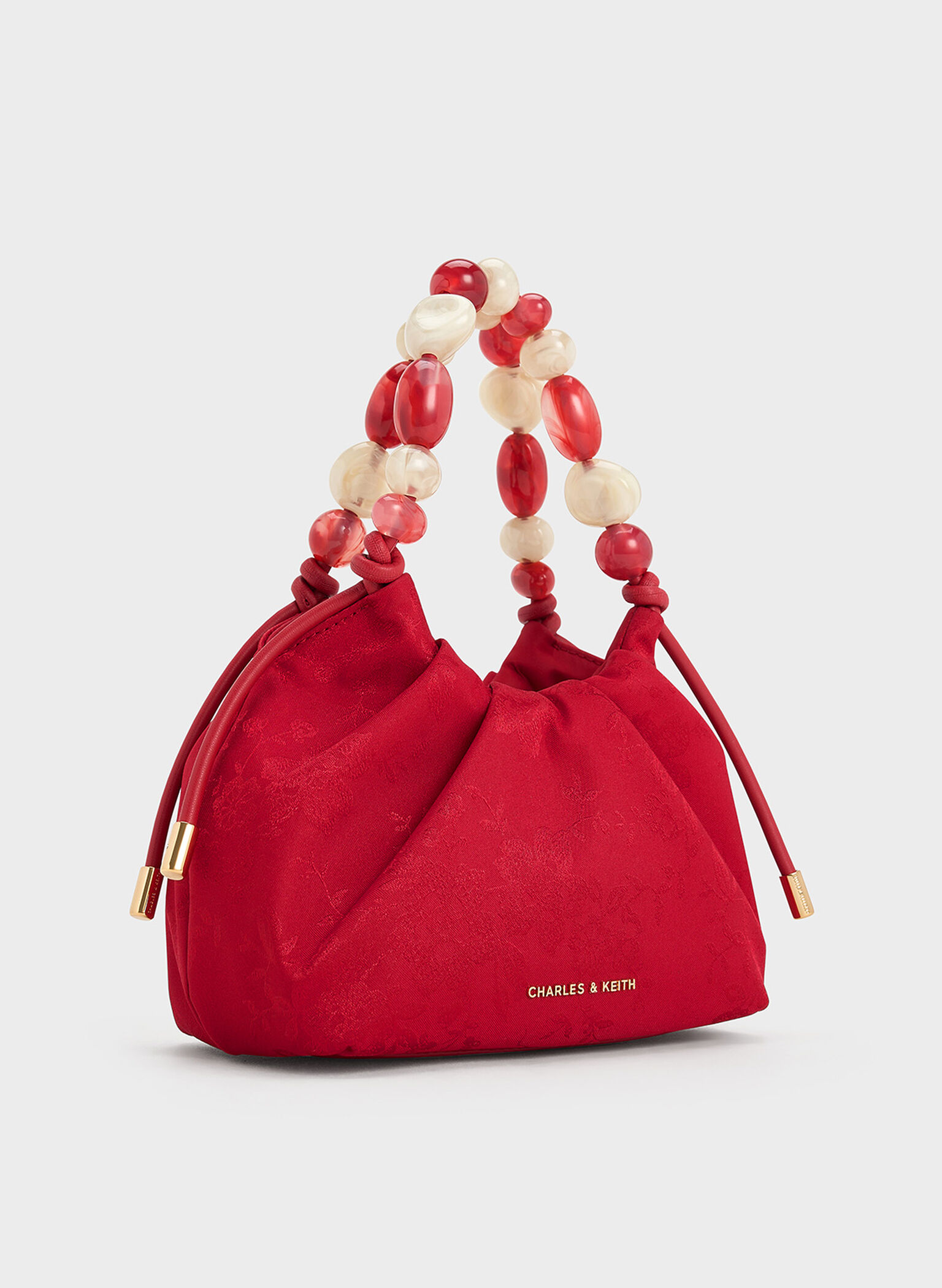 Aviary Jacquard Beaded-Handle Bag, Crimson Red, hi-res