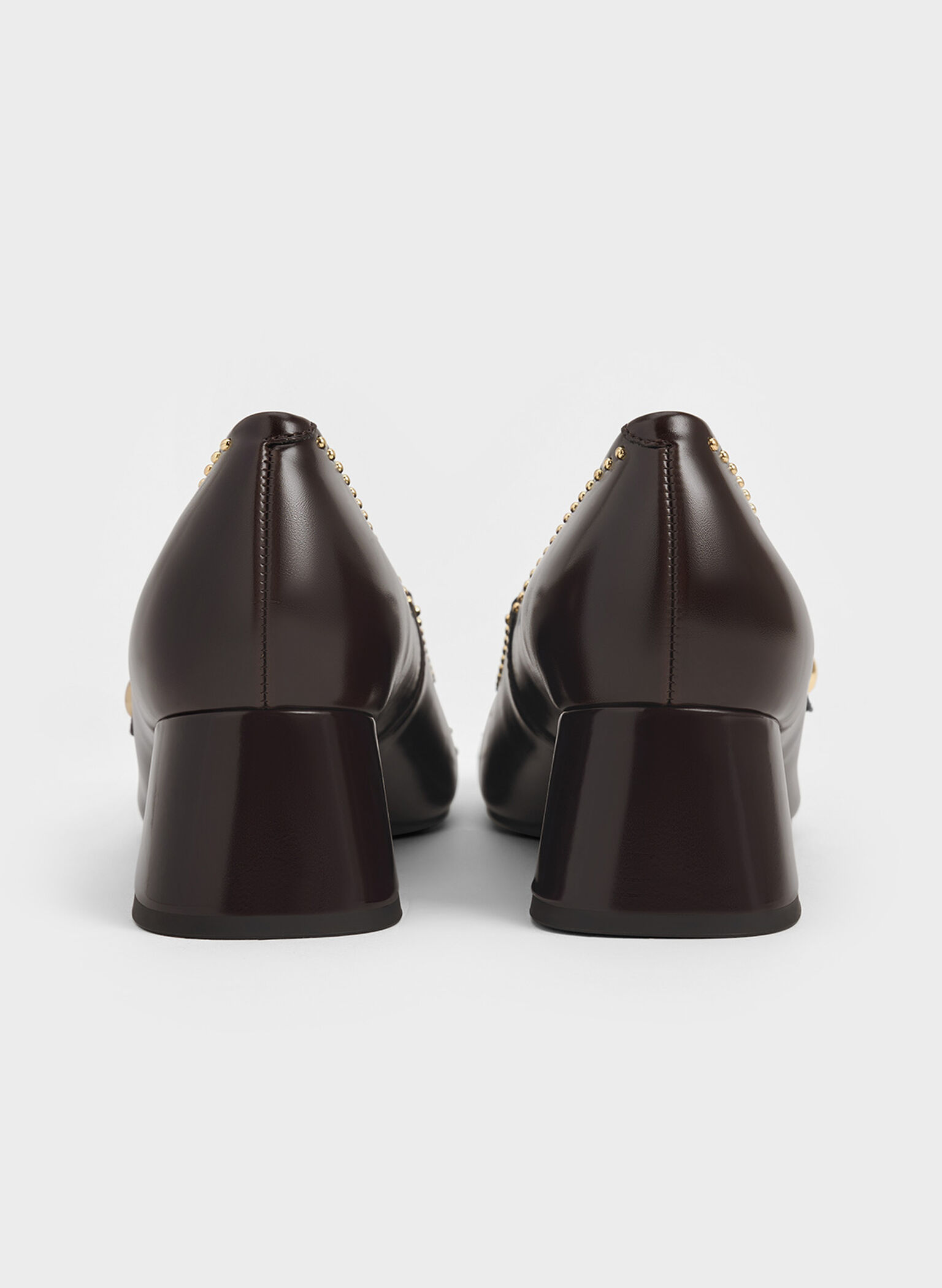 Studded Mary Jane Pumps, Dark Brown, hi-res