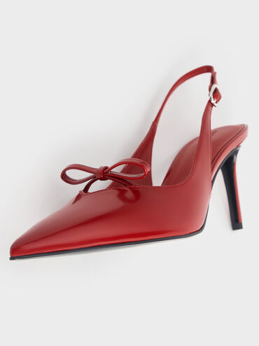 Patent Bow Slingback Pumps, Red, hi-res