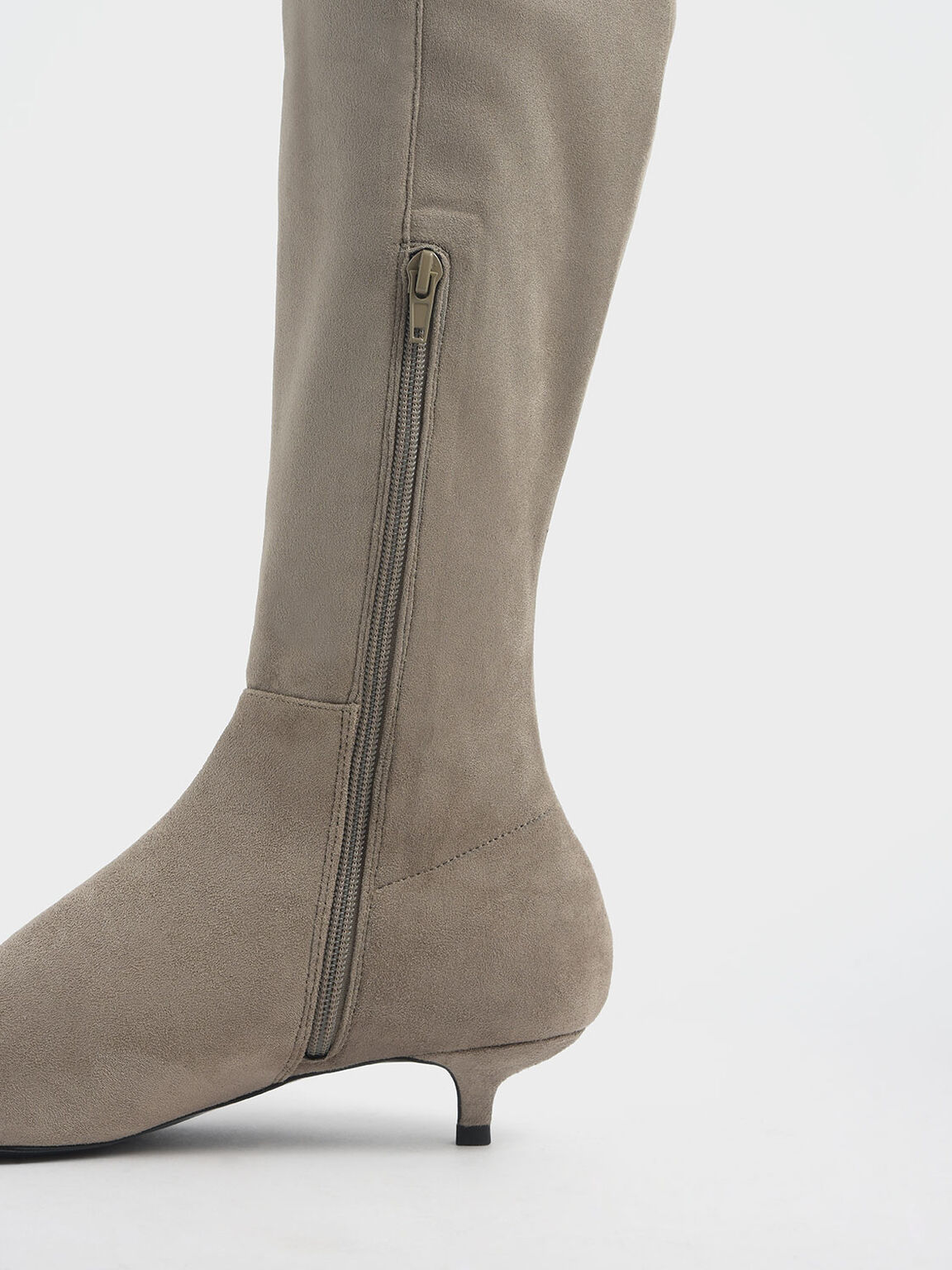 Taupe Textured Kitten Heel Knee High Boots
