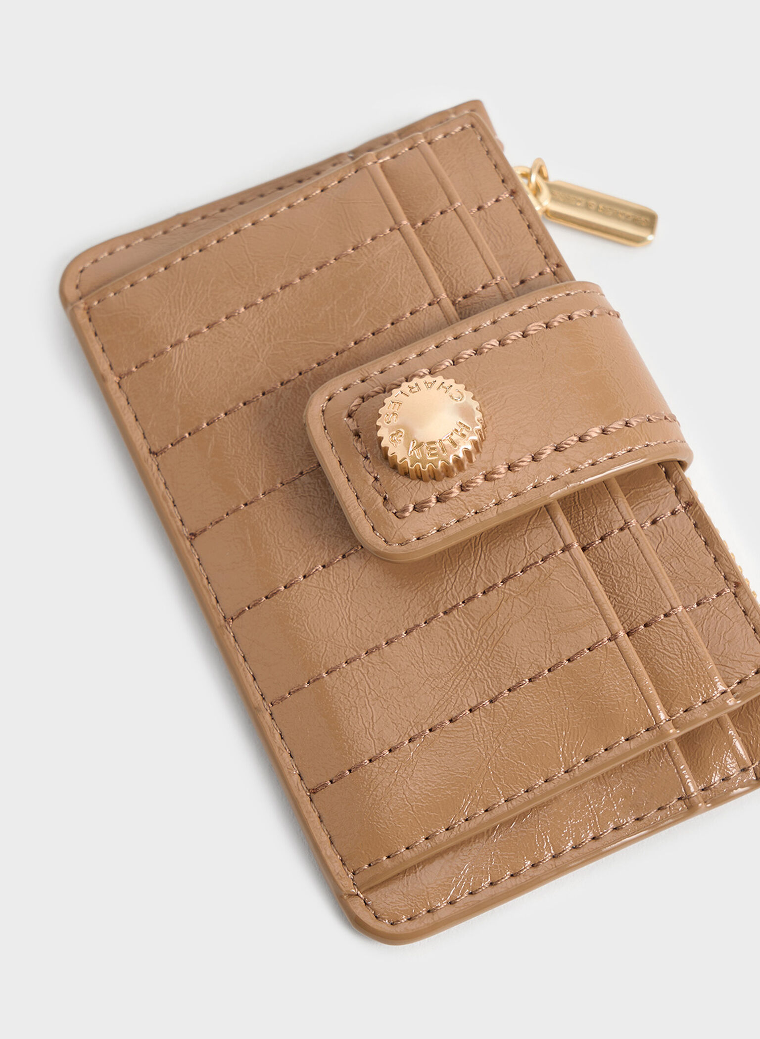 Donna Crinkle-Effect Panelled Card Holder, Tan, hi-res
