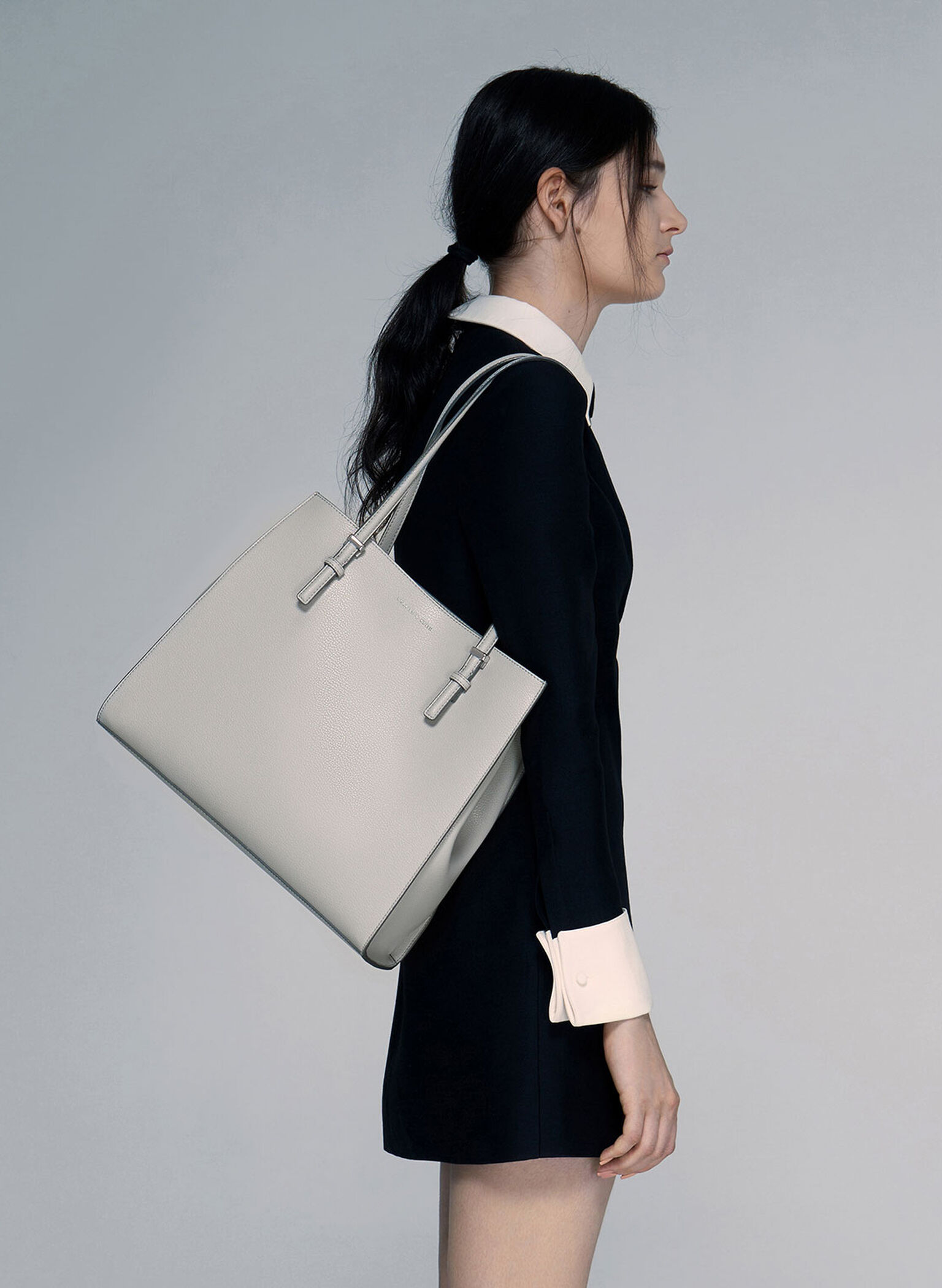 Double Handle Tote Bag, Grey, hi-res