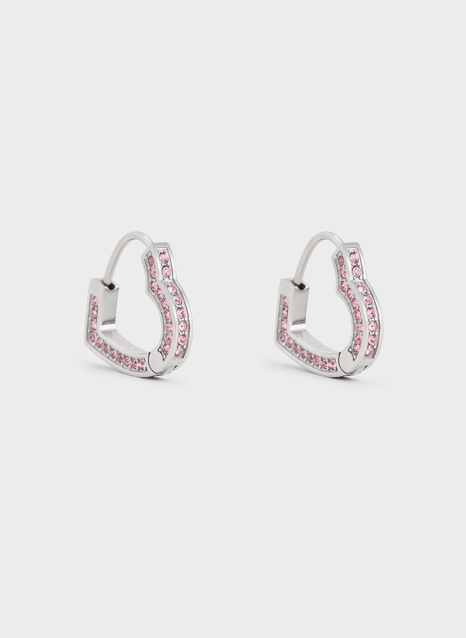 Malorie Crystal Heart Hoop Earrings, Silver, hi-res