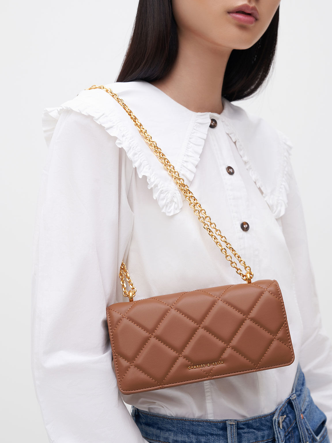 Paffuto Chain Handle Quilted Long Wallet Chocolate