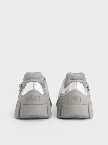Yunna Metallic Leather & Recycled Fabric Mary Jane Sneakers, Silver, hi-res