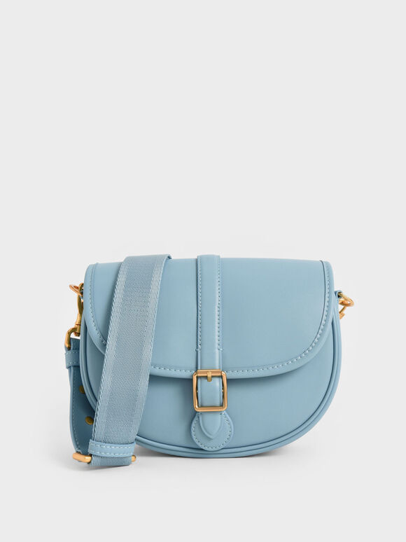 Flora Belted Saddle Bag, Blue, hi-res