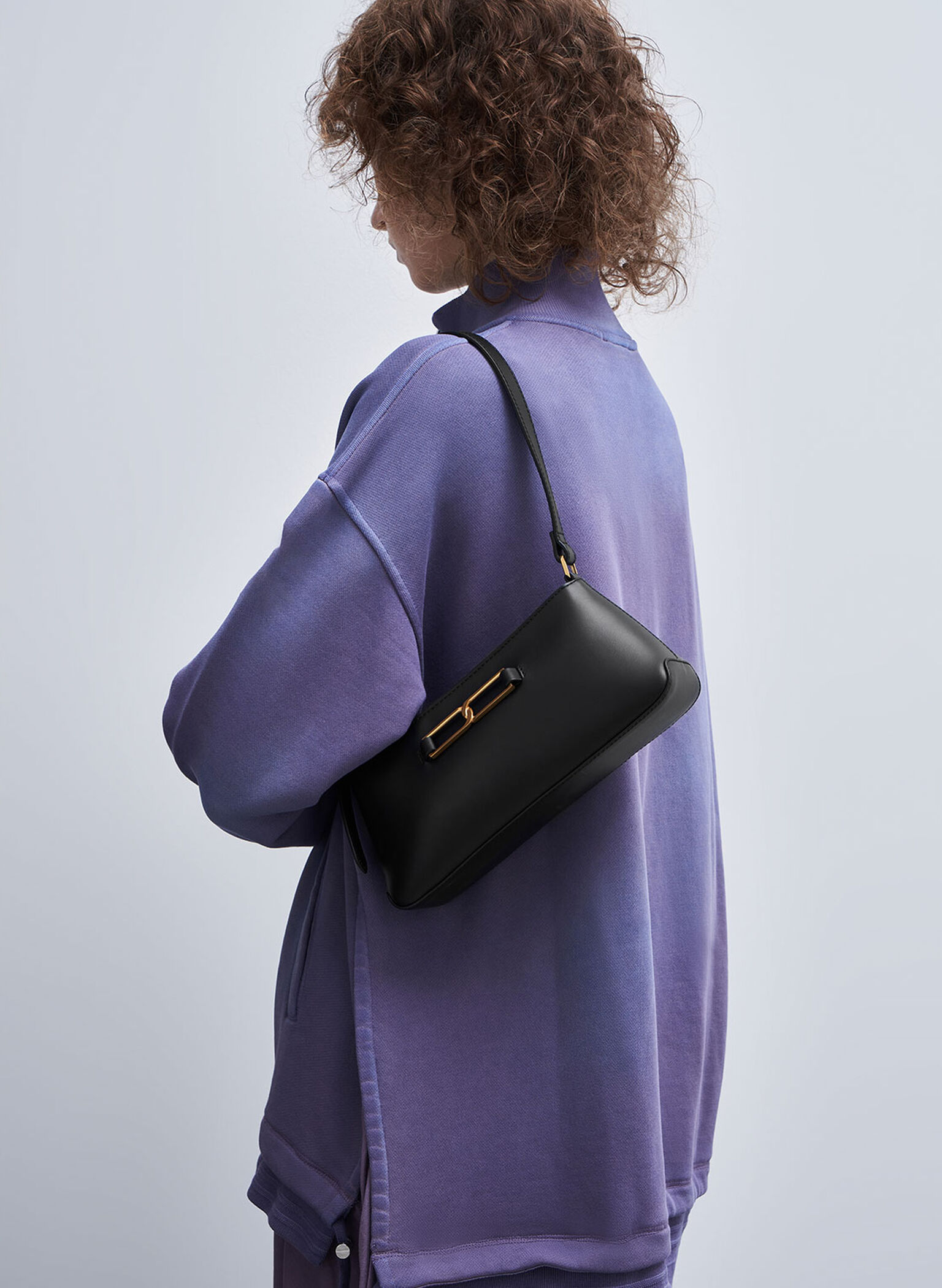 Gabine Leather Trapeze Shoulder Bag, Black, hi-res