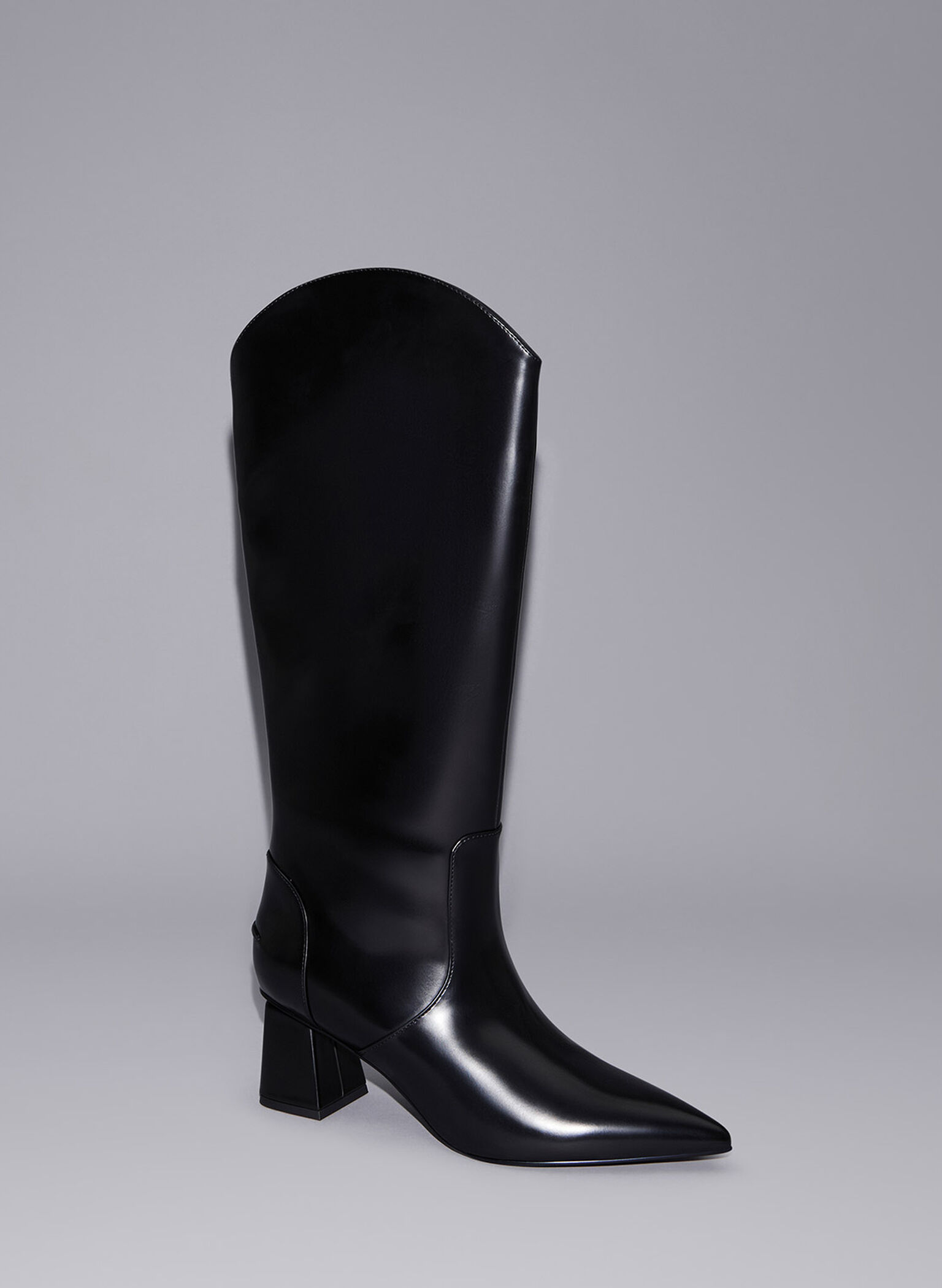 Lucinda Trapeze-Heel Knee-High Boots, Black Box, hi-res