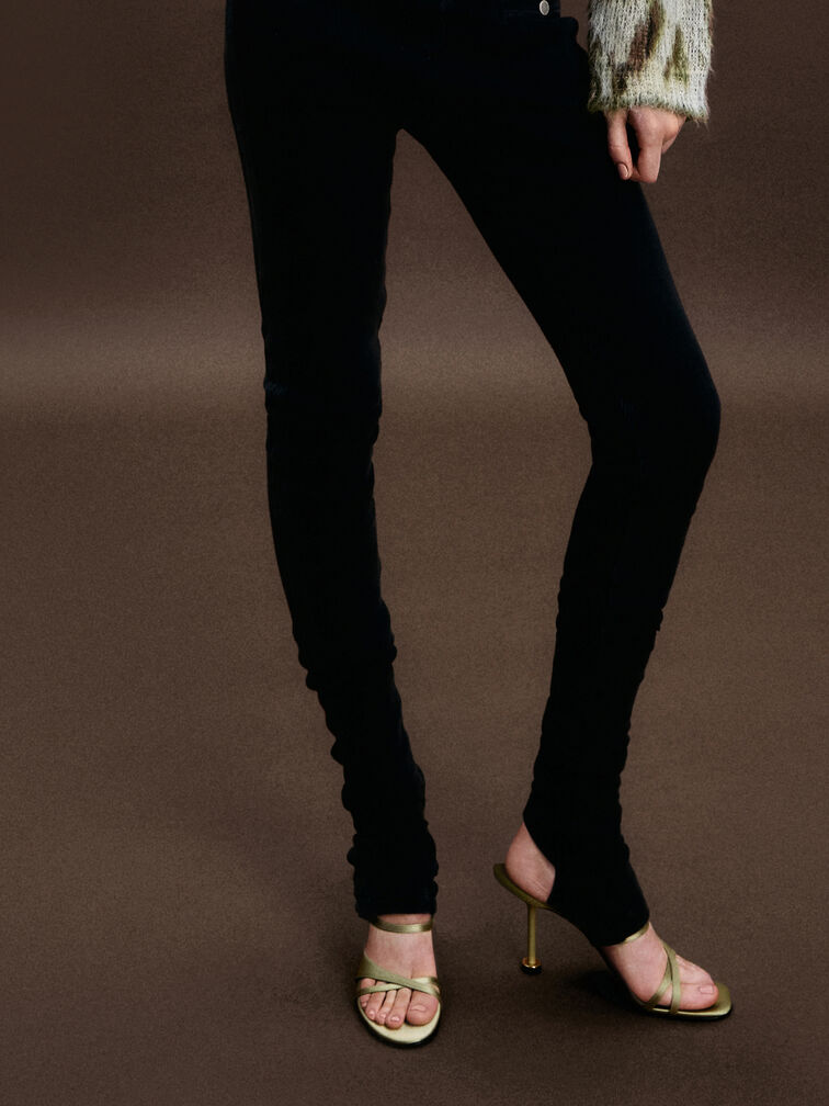 Recycled Polyester Crossover Sculptural-Heel Strappy Mules, Green, hi-res
